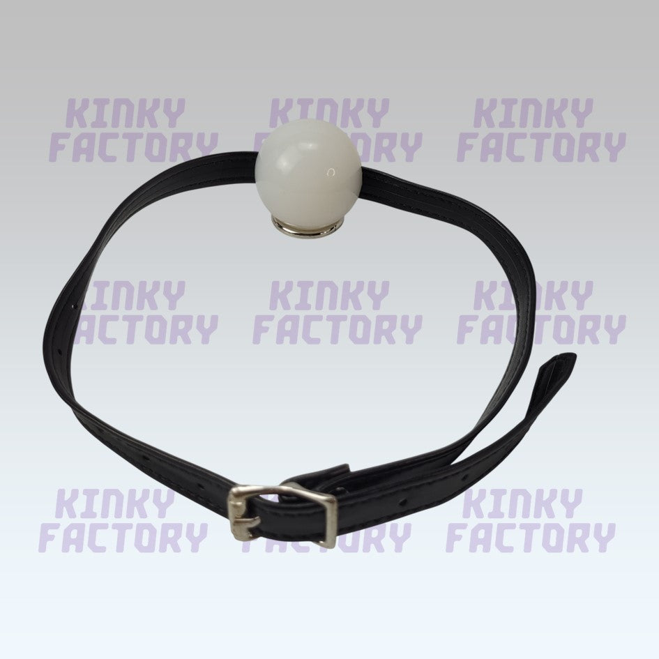 White Ballgag – Adjustable Leather Strap - 42 to 56 mm