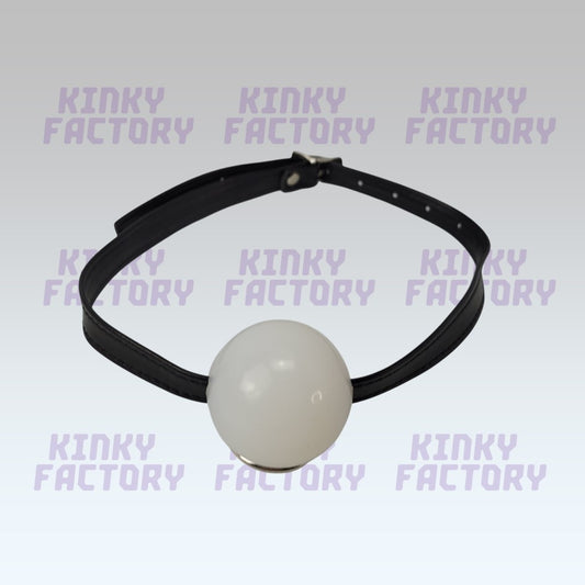 White Ballgag – Adjustable Leather Strap - 42 to 56 mm