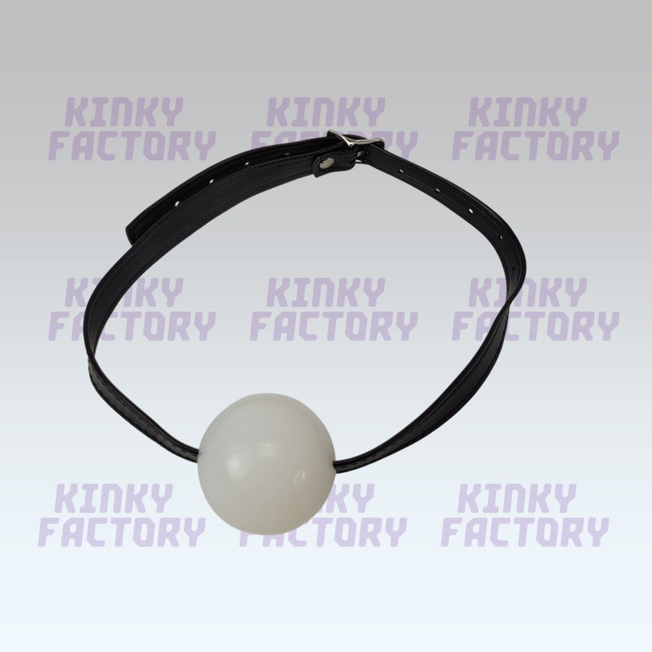 White Ballgag – Adjustable Leather Strap - 42 to 56 mm